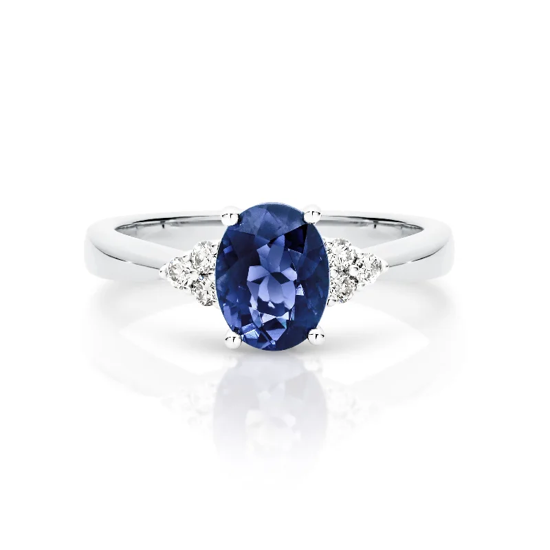 custom gold rings for women-Oval Sapphire and Diamond Ring