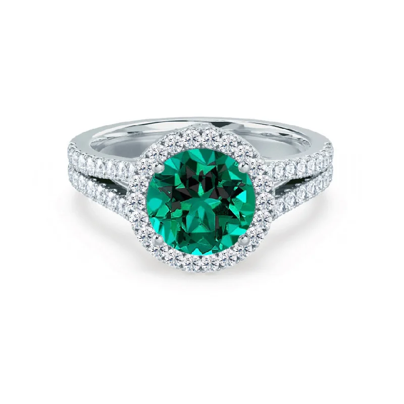 diamond wedding engagement rings-AMELIA - Chatham® Lab Grown Emerald & Diamond 18k White Gold Halo Ring