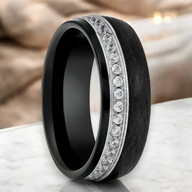 gemstone engagement rings for women-DAZZEL | Black Tungsten Ring, White Diamond Stimulate CZ Eternity