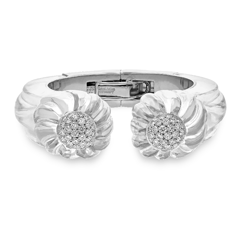 unique bangles for women-David Webb Carved Rock Crystal and Diamond Bracelet