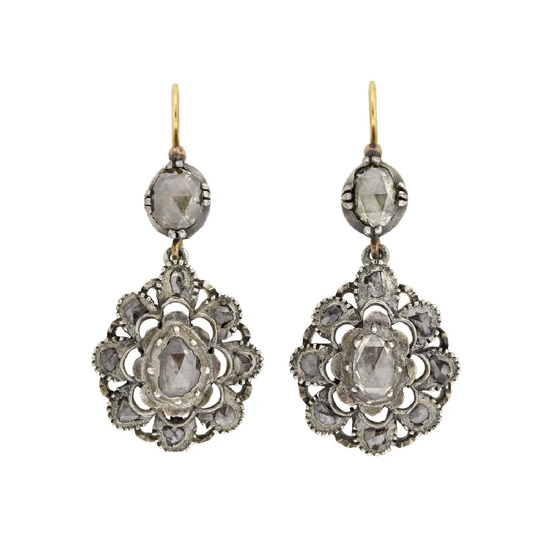 contemporary earrings for women-Early Victorian 14kt/Sterling Old Rose Cut Diamond Earrings 1.60ctw