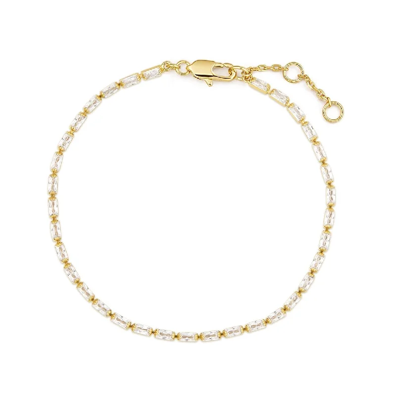 cuff bracelets for women-Gold Plated Baguette CZ Tennis Bracelet