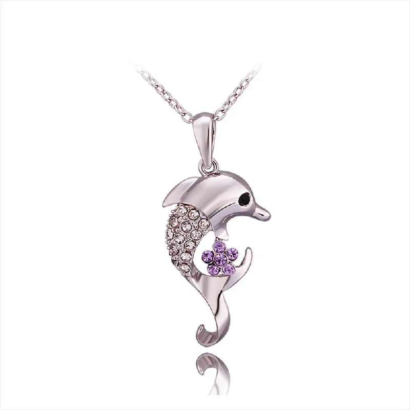 infinity pendant necklaces for women-Elegant Cubic Zircon Encrusted Dolphin Necklace