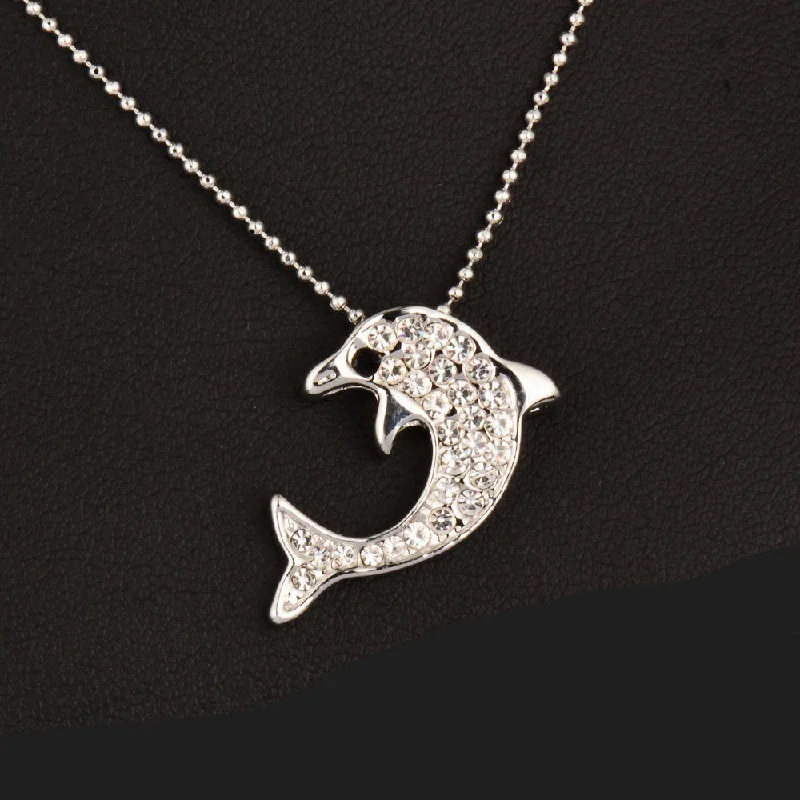 cross necklaces for women-18 K Platinum Plated Rhinestone Encrusted  Dolphin Pendant Necklace