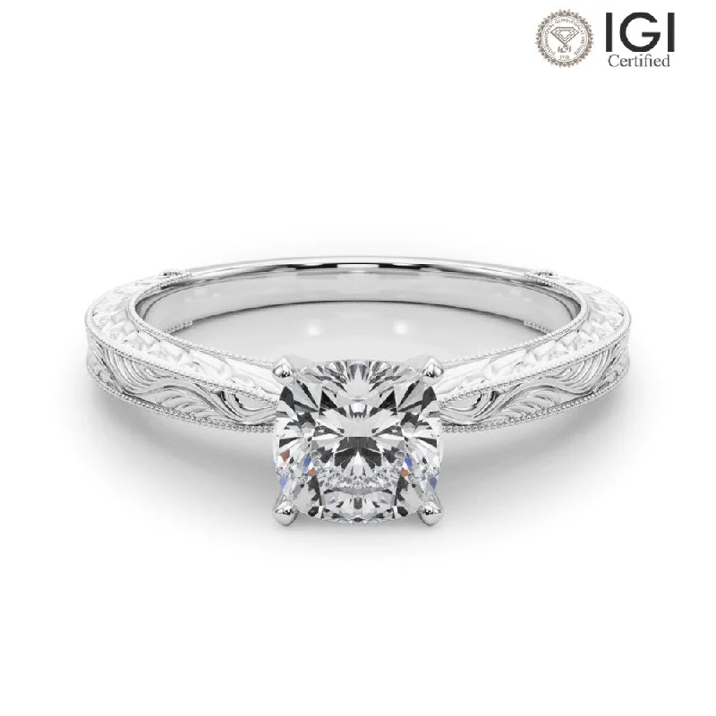 birthstone rings for women-Victoria Cushion Lab Grown Diamond Solitaire Engagement Ring IGI Certified