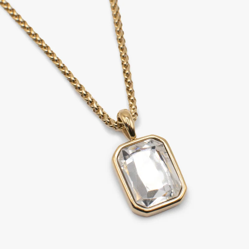 dainty silver necklaces for women-Emerald Cut Crystal Necklace