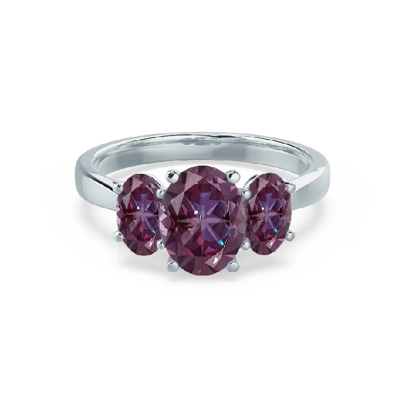 diamond solitaire engagement rings-EVERDEEN - Chatham® Oval Alexandrite 18k White Gold Trilogy Ring