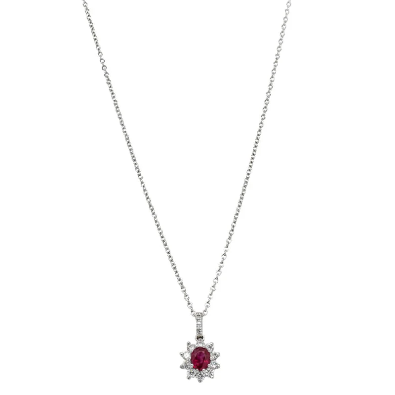 women’s layered gold necklaces-18ct White Gold .45ct Ruby & Diamond Pendant