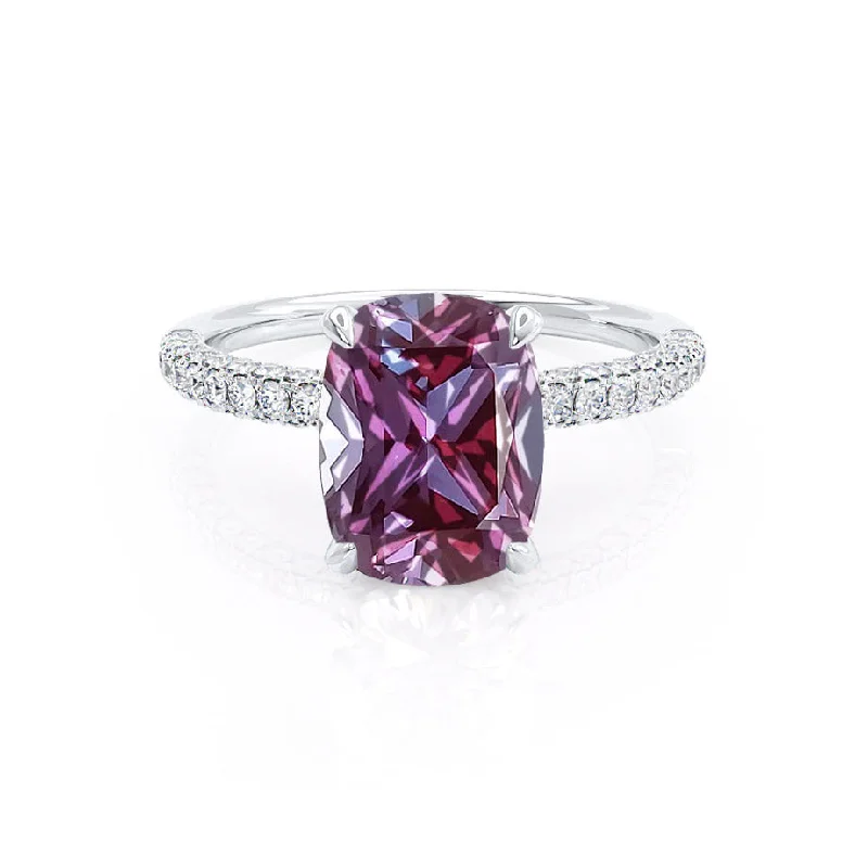 engagement rings with diamonds and sapphires-COCO - Chatham® Elongated Cushion Cut Alexandrite 950 Platinum Petite Hidden Halo Triple Pavé