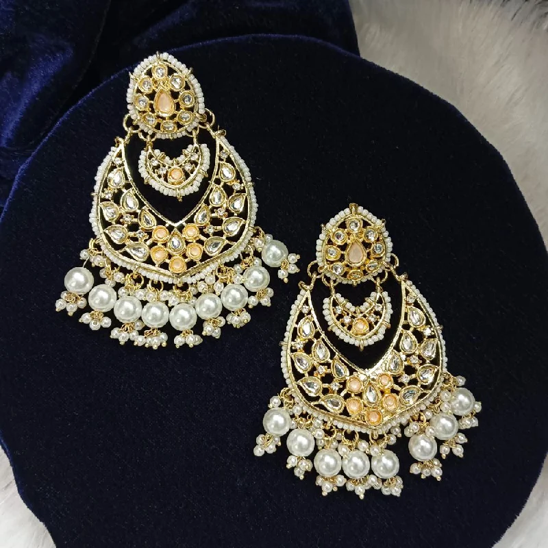 rhinestone earrings for women-Bhavi Kundan Stone Gold Plated Dangler Earrings