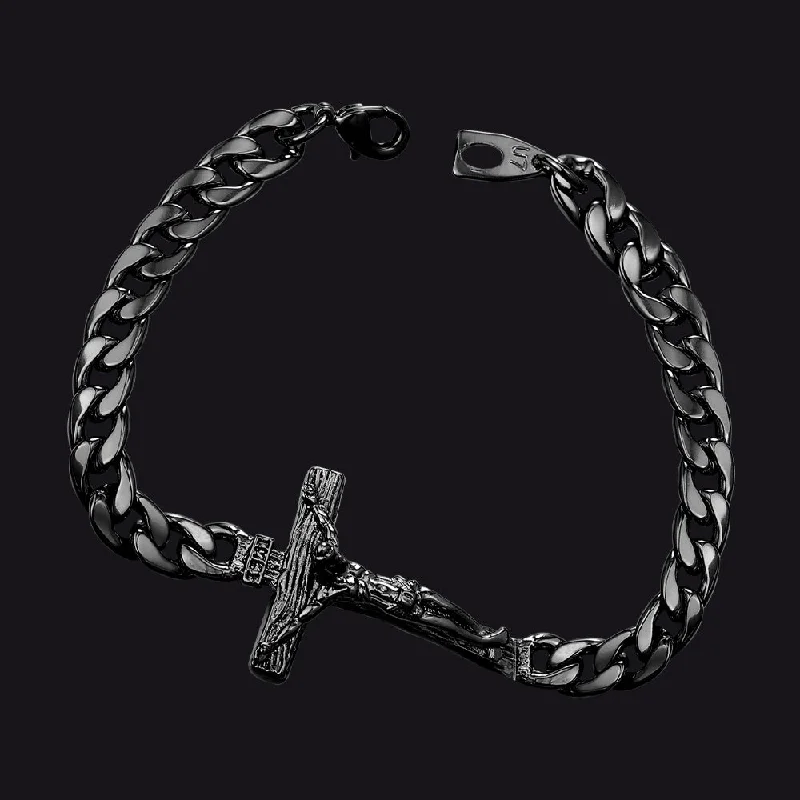 diamond bracelets for women-Christian Cross Cuban Chain Link Bracelet for Men Women