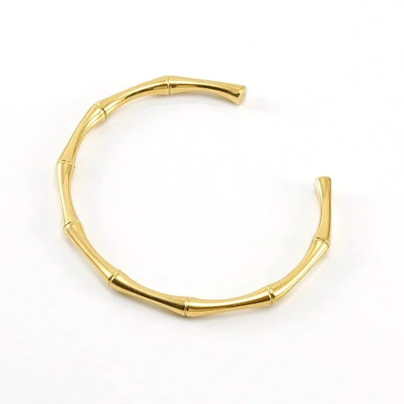 unique bangles for women-Bamboo-Inspired Cuff Bracelet - Stainless Steel Jewellery