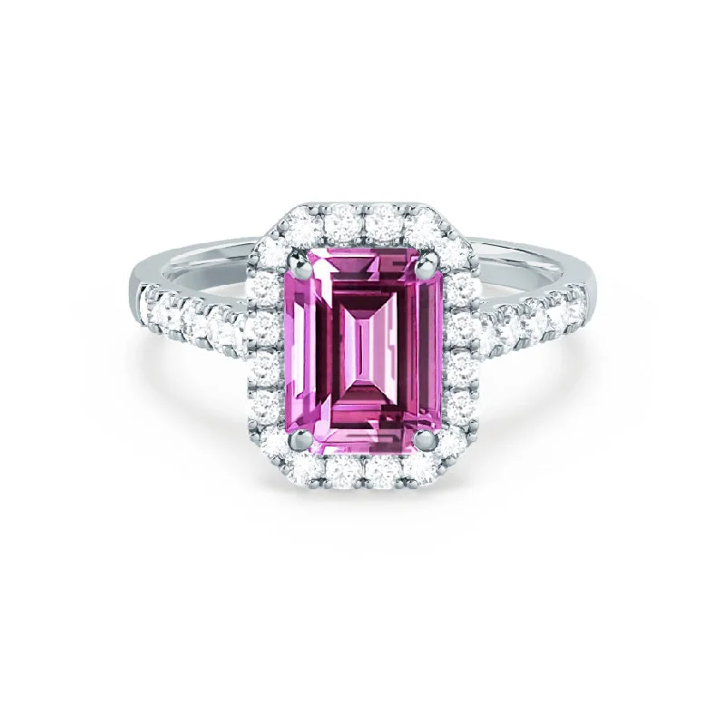 square-shaped engagement rings-ESME - Chatham® Emerald Lab-Grown Pink Sapphire & Diamond 18k White Gold Halo