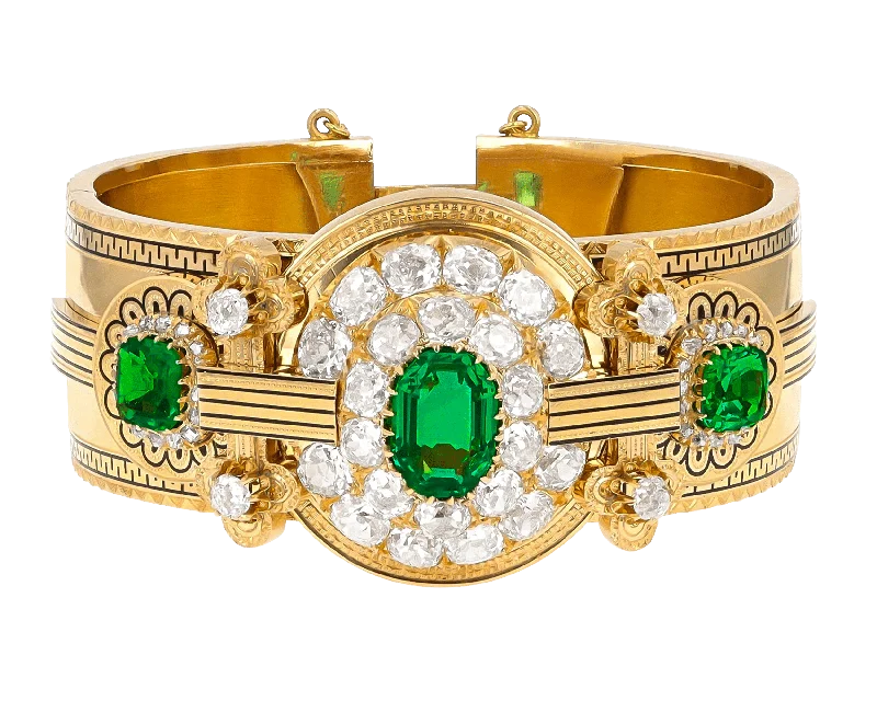 luxury charm bracelets for women-Edwardian Colombian Emerald Bracelet