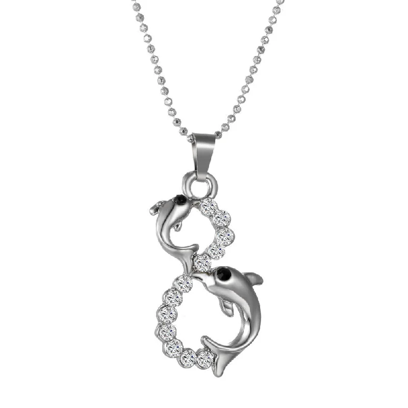 custom necklaces for women-Hot Vintage Double Infinity Crystal Dolphin Pendant Necklace