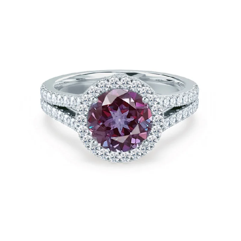 wedding rings and engagement rings sets-AMELIA - Chatham®Lab Grown Alexandrite & Diamond 18k White Gold Halo Ring