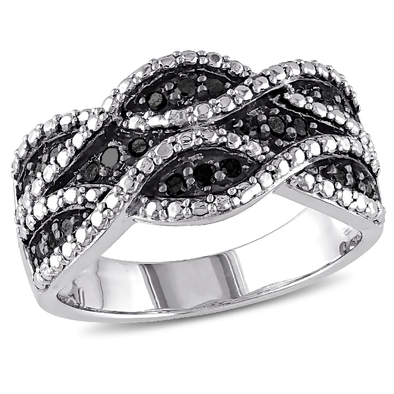 engagement ring with diamond side stones-Mimi & Max 1/4ct TW Black Diamond Double Twist Ring in Sterling Silver with Black Rhodium