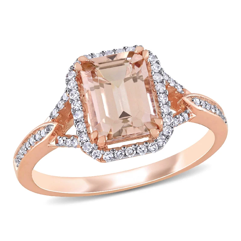 unique modern engagement rings-Mimi & Max 1 3/5ct TGW Octagon Shape Morganite and 1/5ct TW Diamond Halo Ring in 14k Rose Gold