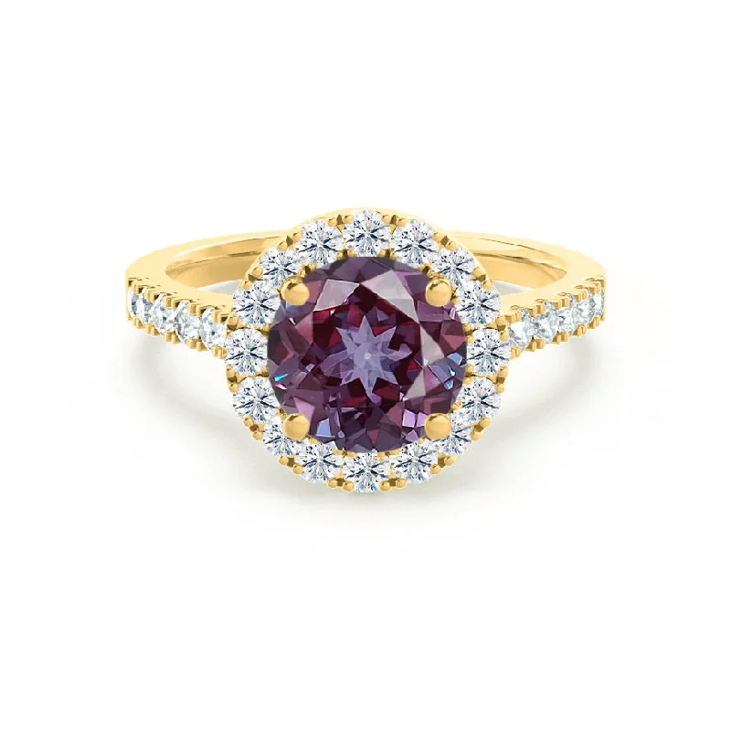 unique sapphire engagement rings-CECILY - Chatham® Lab Grown Alexandrite & Diamond 18k Yellow Gold Halo Ring