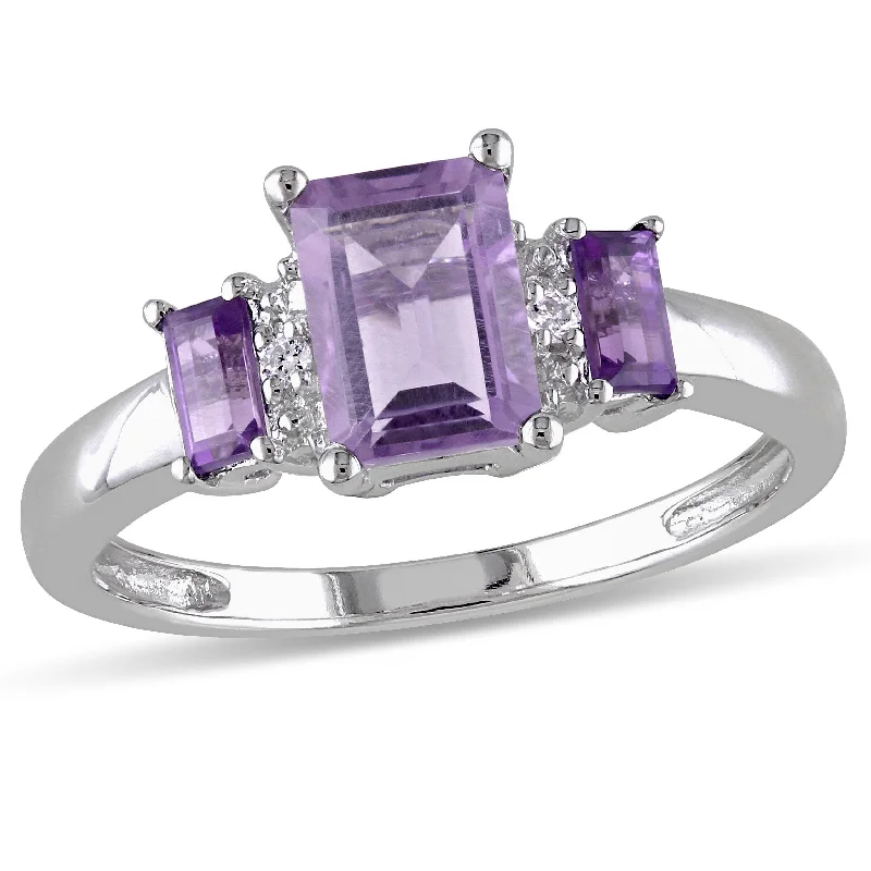 simple engagement rings-Mimi & Max Amethyst 3-Stone Ring with Diamonds in 10k White Gold