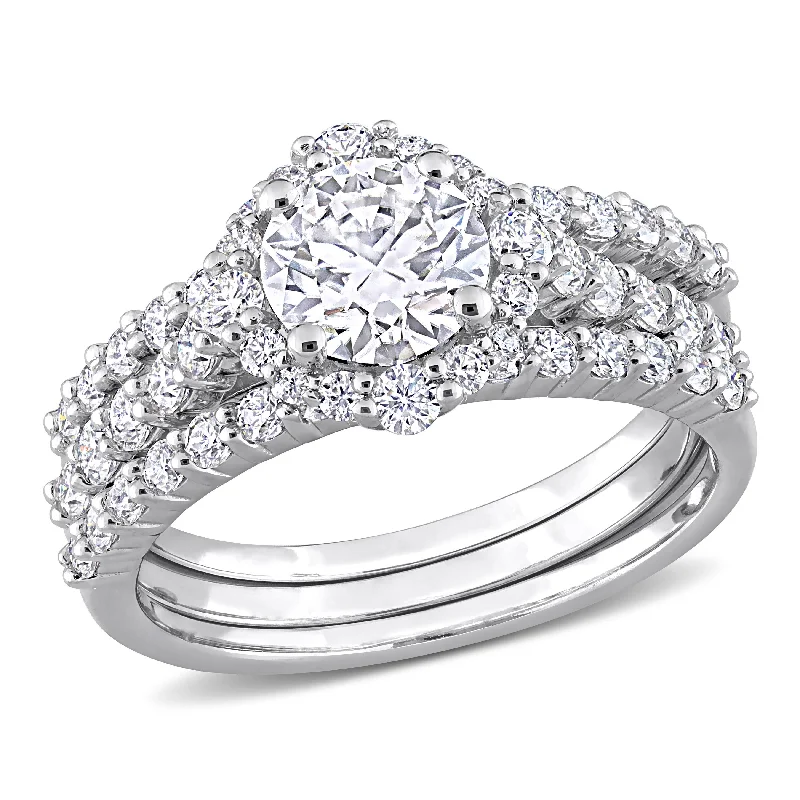 diamond engagement rings-Mimi & Max 2ct DEW Created Moissanite Halo Bridal Ring Set in Sterling Silver