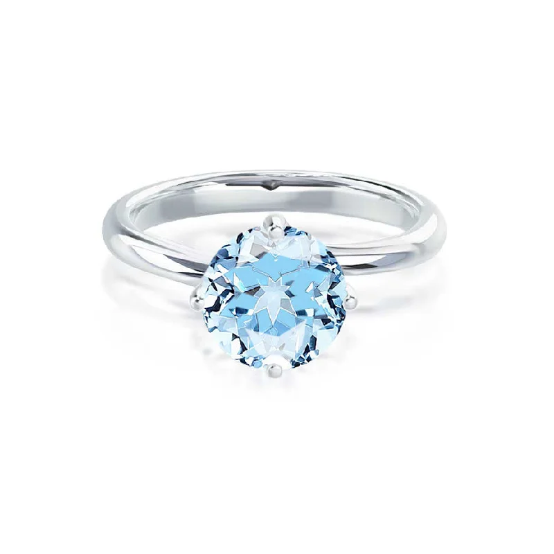 personalized engagement ring sets-ANNORA - Chatham® Aqua Spinel 18k White Gold Twist Solitaire Ring