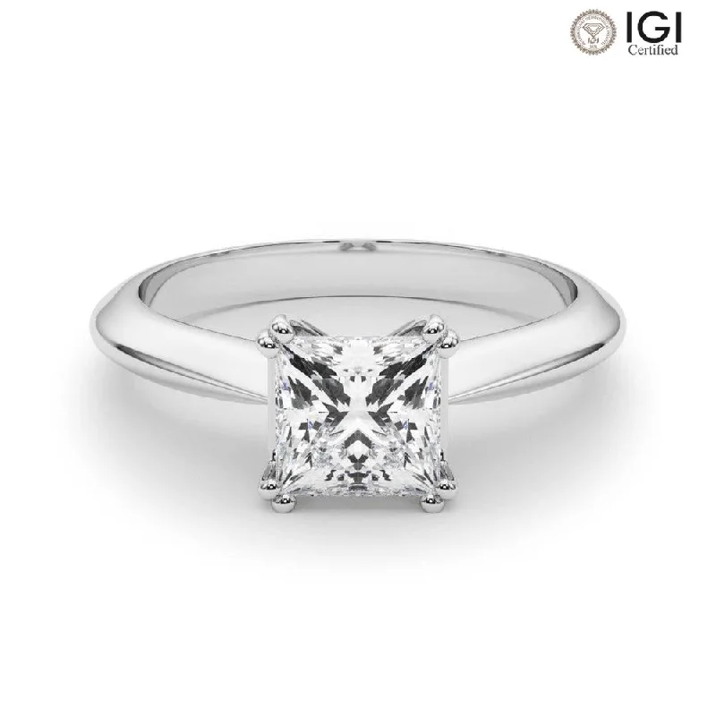 cocktail rings for women-Ava Princess Lab Grown Diamond Solitaire Engagement Ring IGI Certified