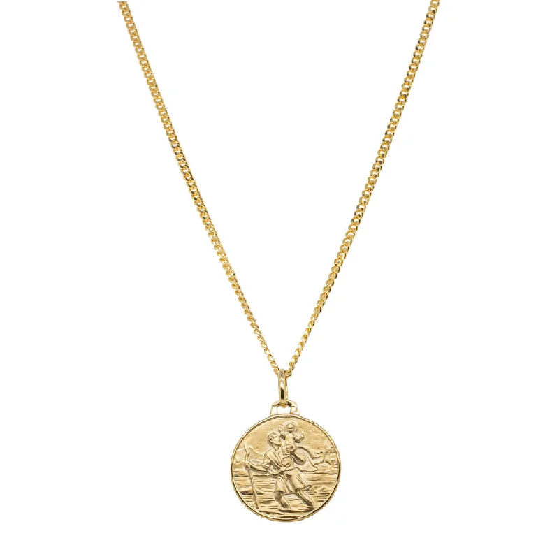 rhinestone necklaces for women-9ct Yellow Gold Saint Christopher Pendant with Curb Chain