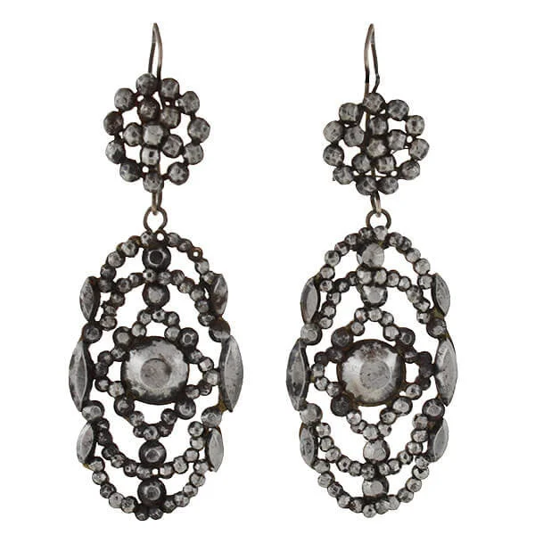 luxury pearl earrings for women-Victorian Cut Steel Large Dangling Earrings