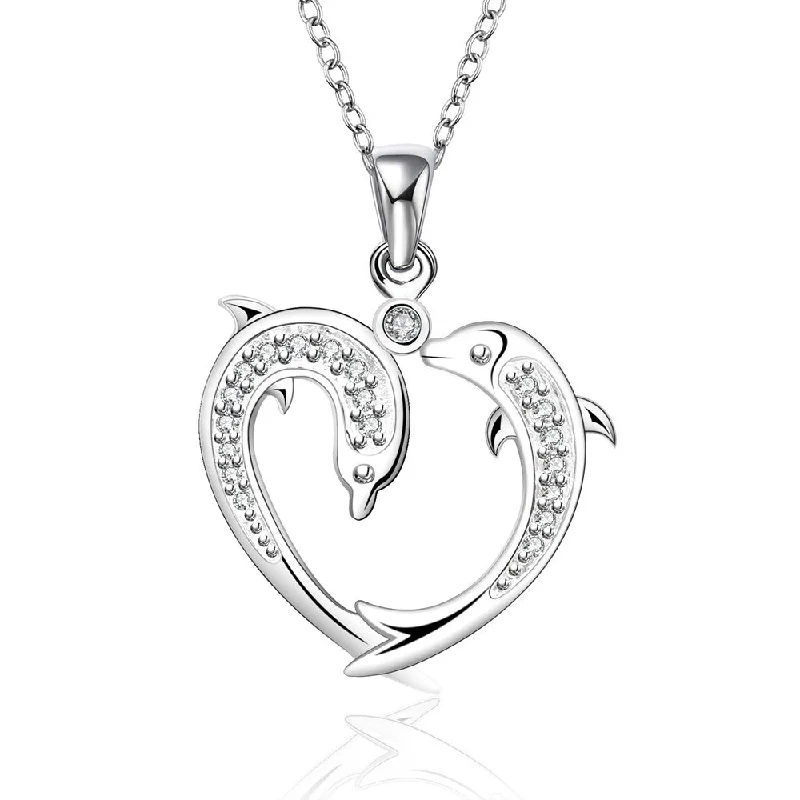 birthday necklaces for women-Trendy Heart Shape Dolphin Chain Necklace and Pendant