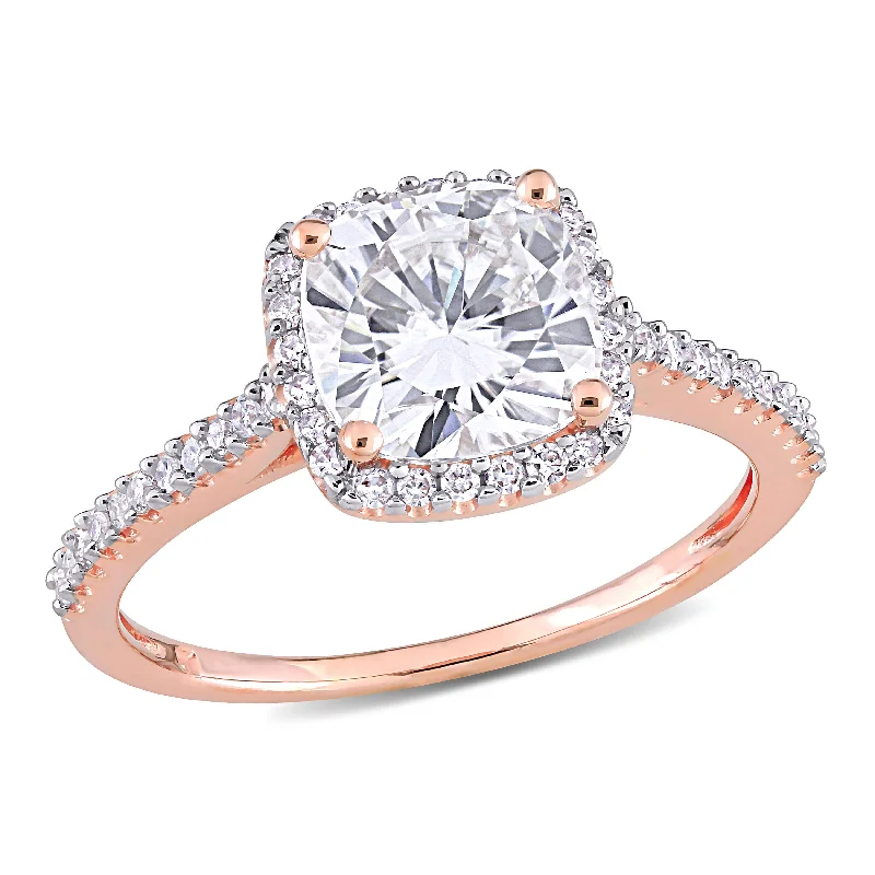 custom diamond engagement rings-Mimi & Max 2ct DEW Created Moissanite 1/4ct TW Diamond Halo Engagement Ring 14k Rose Gold