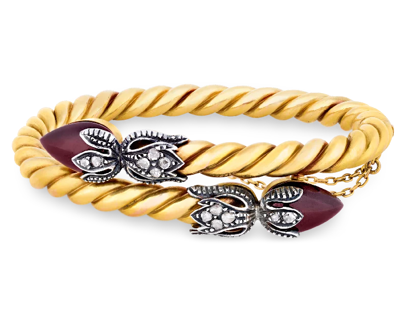 gold bangles for women-Victorian Garnet Snake Bracelet, 8.00 carats