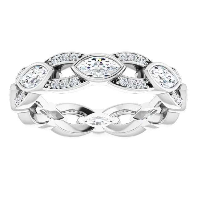 silver diamond rings for women-1.36 ct. Marquise & Round Diamond Eternity Band