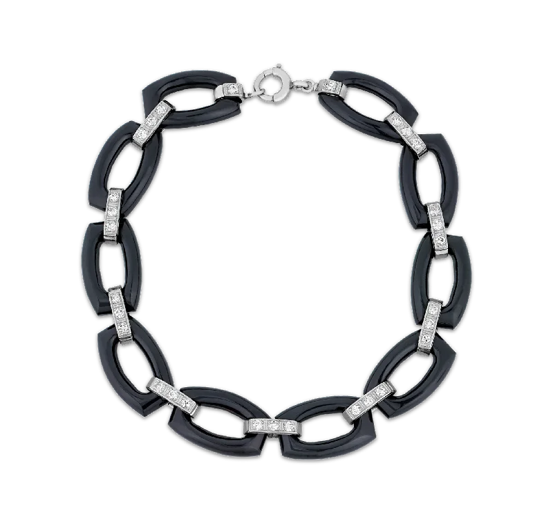 silver stacking bracelets for women-Tiffany & Co. Art Deco Onyx Bracelet