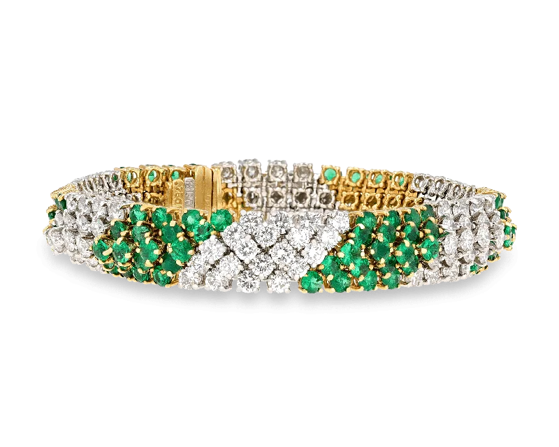 silver bangles for women-Hammerman Brothers Emerald and Diamond Bracelet