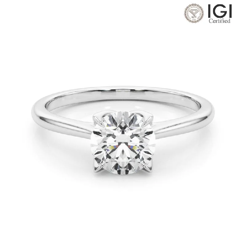 wedding rings for women-Flora Round  Lab Grown Diamond Solitaire Engagement Ring IGI Certified