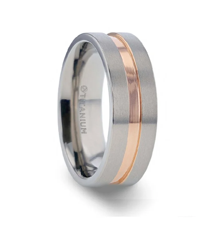 luxury engagement rings for women-MARS | Titanium Ring Rose Gold Groove