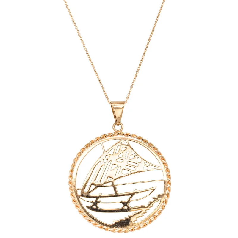 engraved gold necklaces for women-Vintage 18ct Yellow Gold Outrigger Canoe Pendant