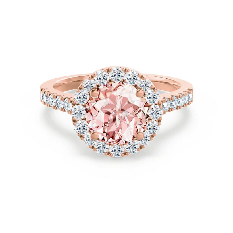 solitaire engagement rings-CECILY - Chatham® Lab Grown Champagne Sapphire & Diamond 18k Rose Gold Halo Ring