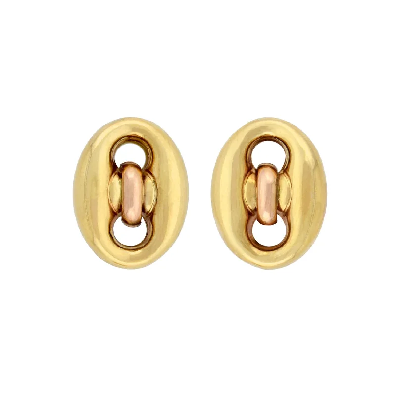 trendy hoop earrings for women-Estate 18kt Two-Tone Anchor Link Omega Post Earrings