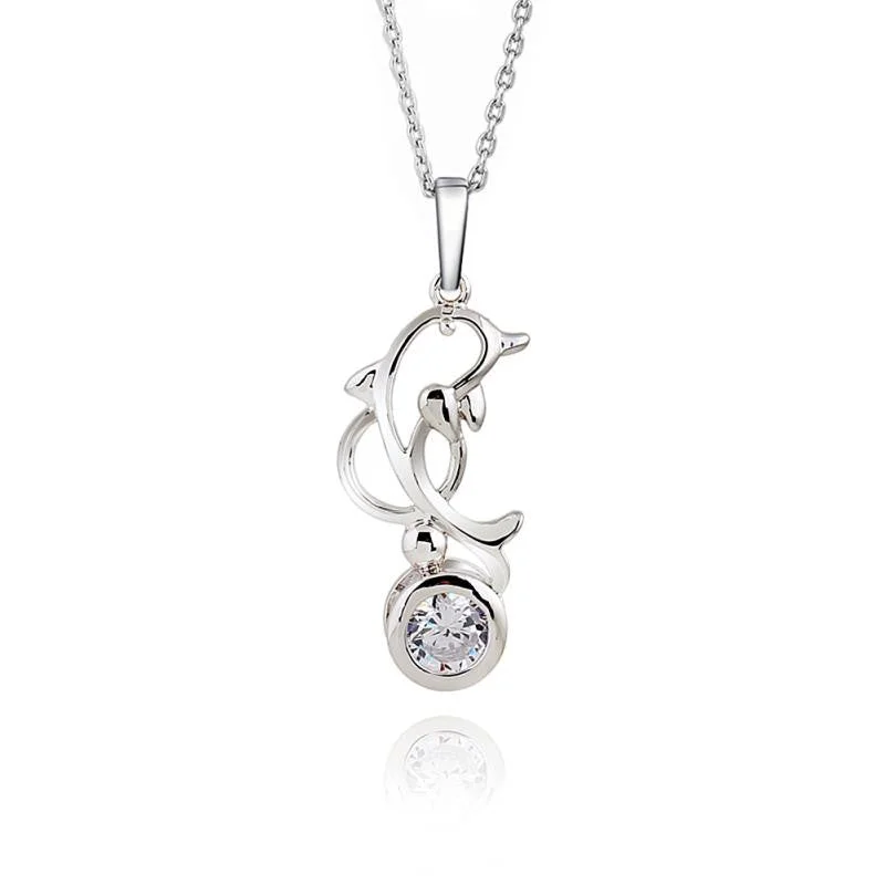 long pendant necklaces for women-Trendy AAA Zircon Dolphin Necklace and Pendant