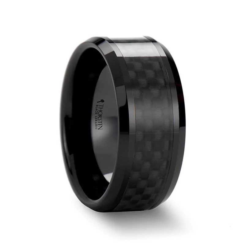 sapphire engagement rings for women-ONYX | Ceramic Ring Black Carbon Fiber Inlay