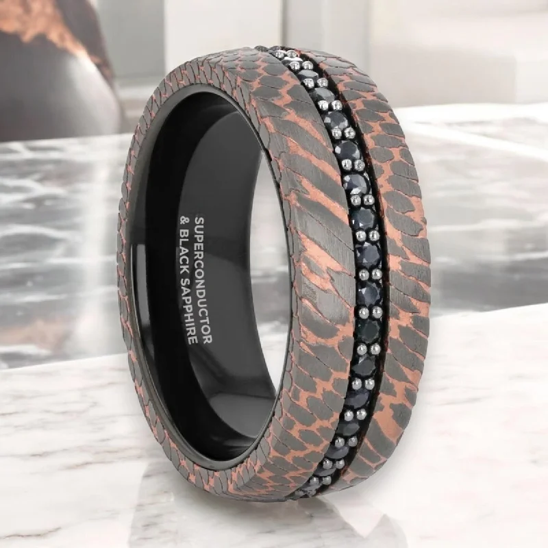 stylish rings for women-CHARGER | Black Tungsten Ring, Superconductor Finish and Black Sapphires