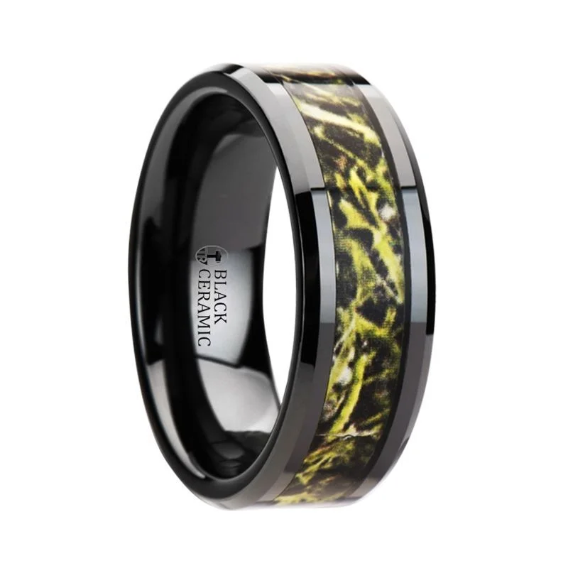 stackable wedding rings for women-EVERGLADE | Ceramic Ring Green Marsh Camo Inlay