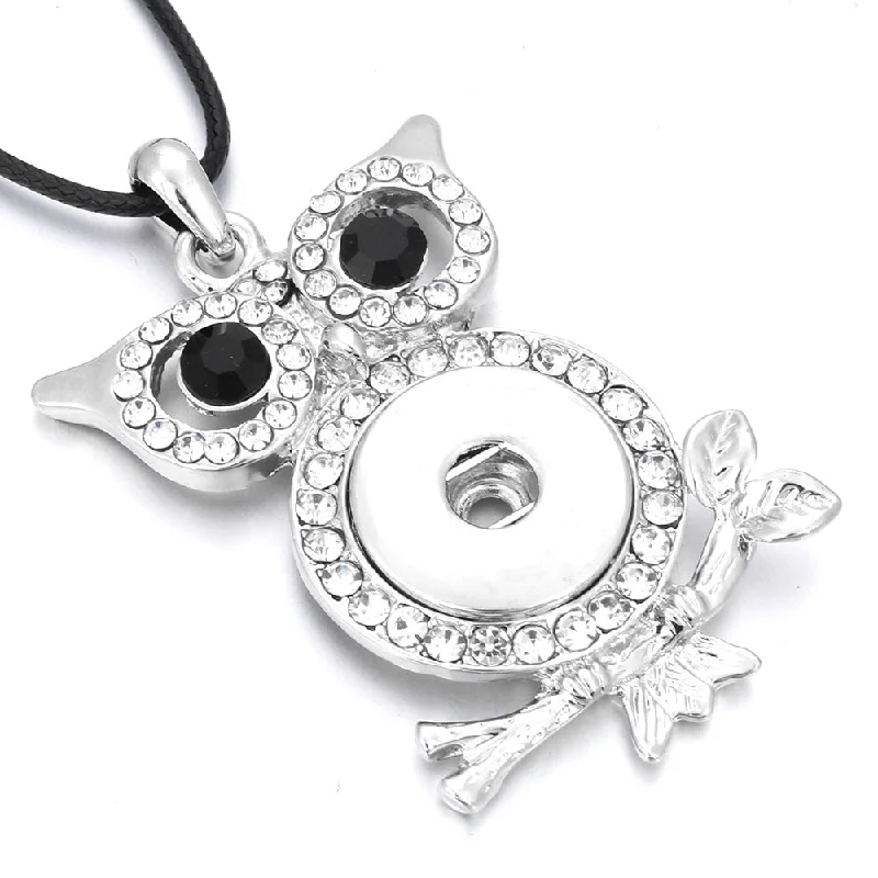 simple silver necklaces for women-New Rhinestone Owl Pendant Metal Snaps Button Necklace Fit For Women