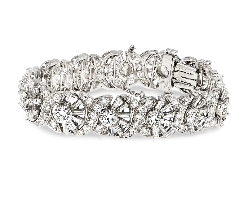 custom charm bracelets for women-Baguette and Round Diamond Bracelet