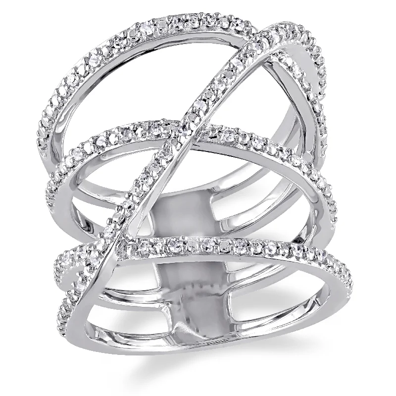 wedding rings and engagement rings sets-Mimi & Max 1/5ct TW Diamond Crossover Ring in Sterling Silver