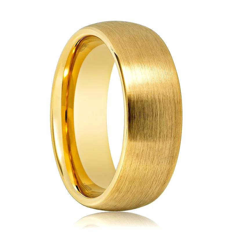 vintage rings for women-LEONANTUS | Gold Tungsten Ring, Brushed, Domed