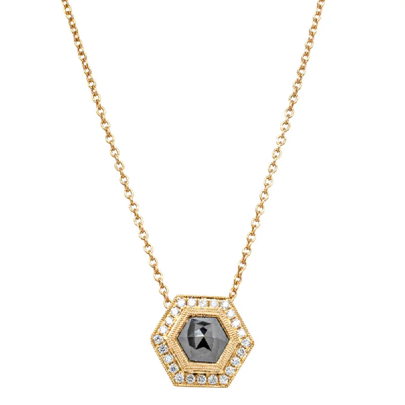 religious necklaces for women-18ct Yellow Gold 1.35ct Black Diamond Halo Pendant