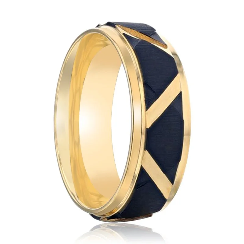 multi-stone rings for women-FLEMING | Gold Titanium Ring Matte Black Raised Horizonta